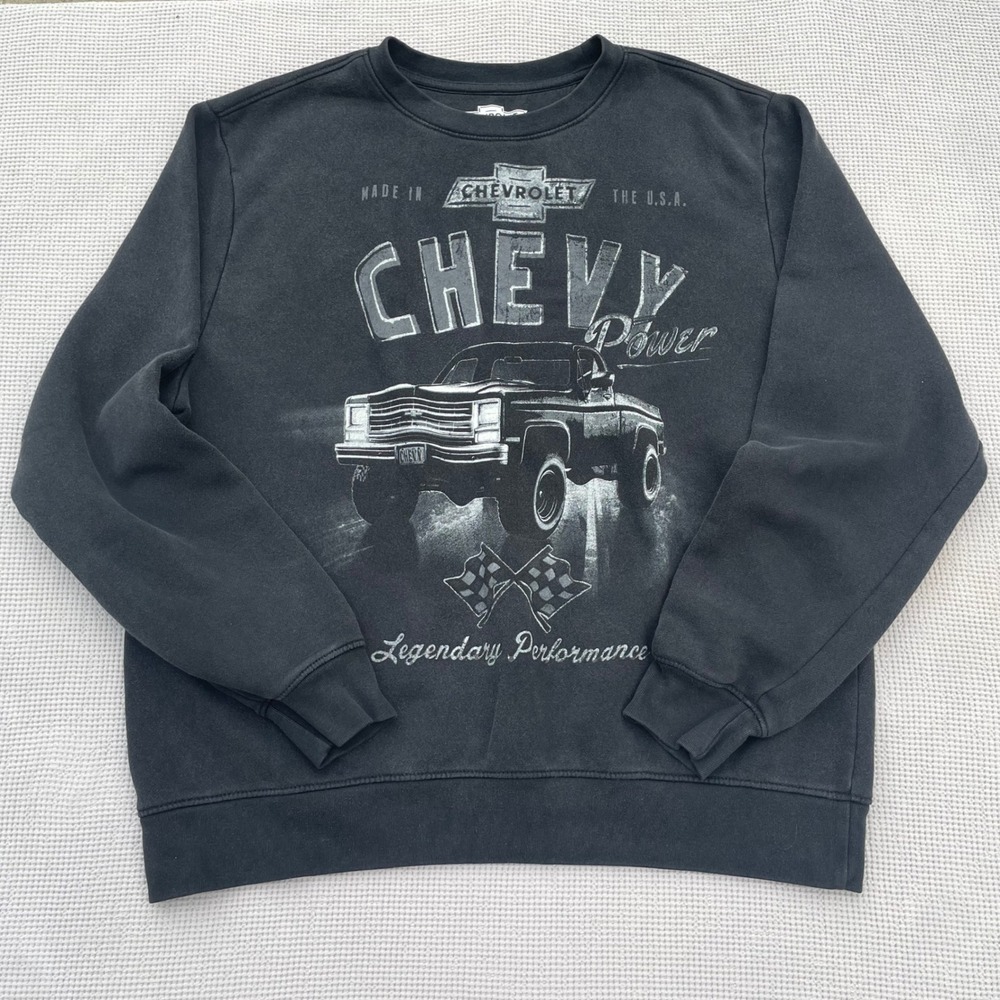 Chevrolet Chevy Power Graphic Sweatshirt Mens Large Black Truck Crewneck L